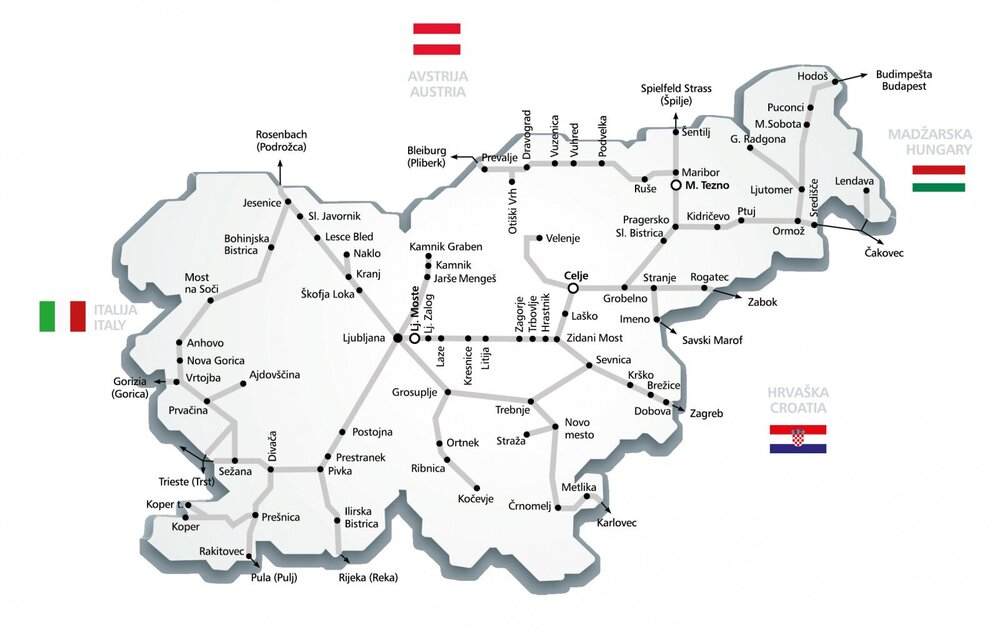 Схема маршрутов Словенских железных дорог