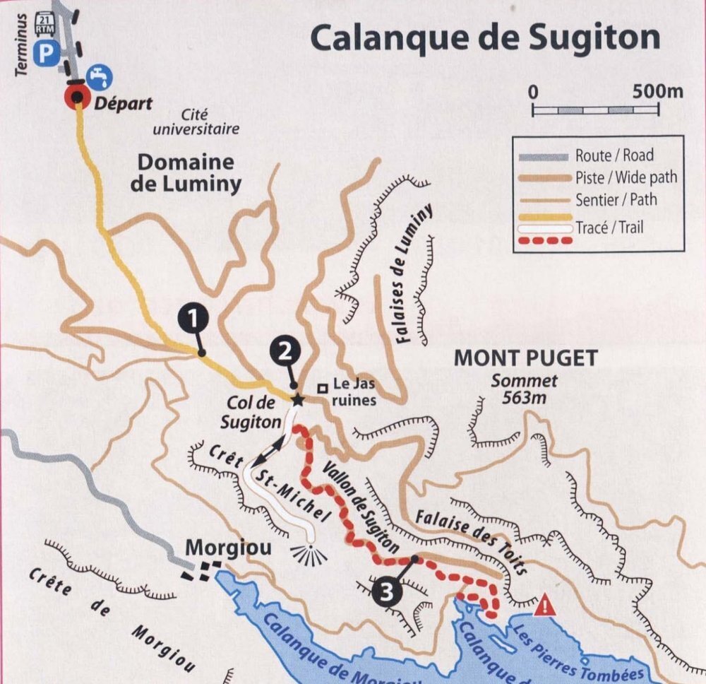 Схема маршрута до Calanque de Sugiton