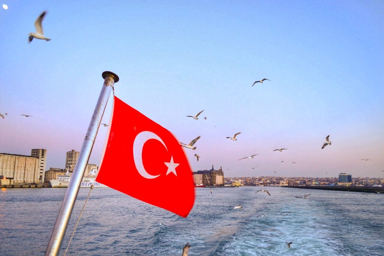 Турецкий флаг и десятки чаек