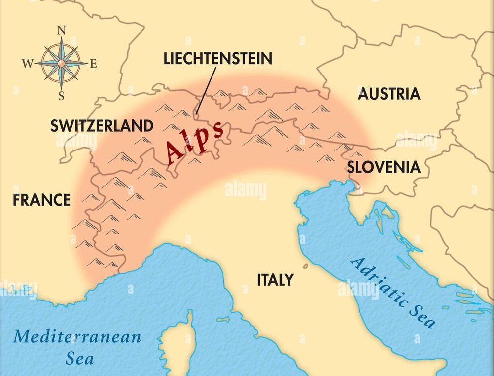 Политическая карта Альп