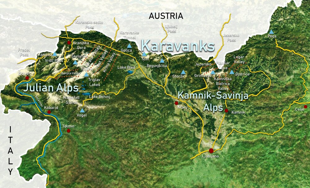 Карта Альп в Словении