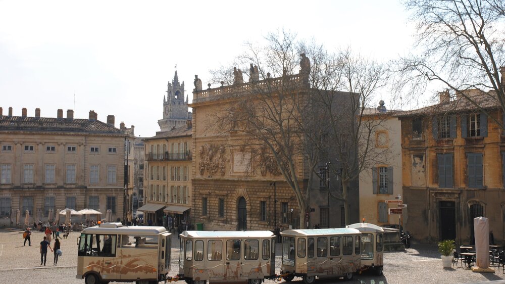 Tourist train in front of the Papal Palace