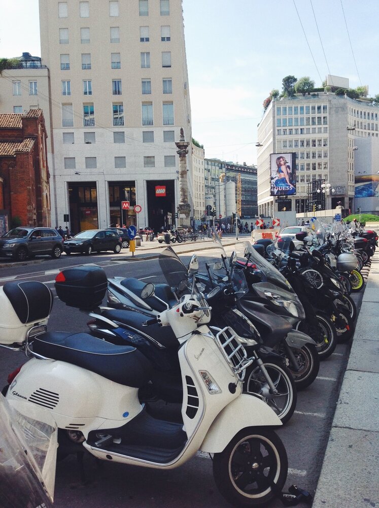 Even the paid parking lots in downtown Milan are overcrowded in the afternoon