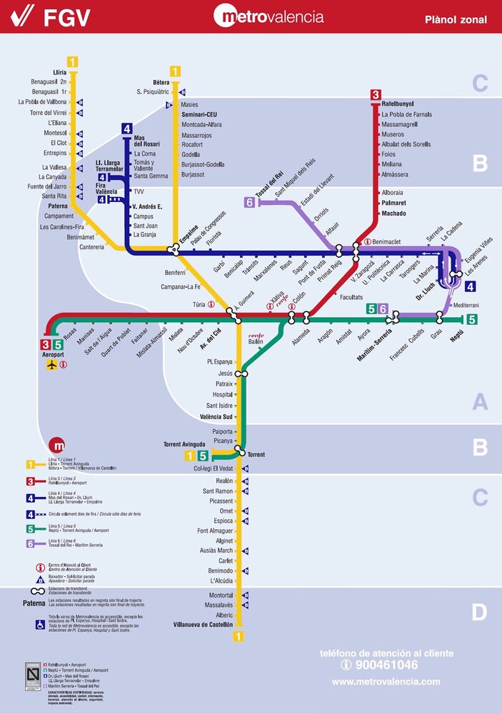 Valencia metro fare zone diagram