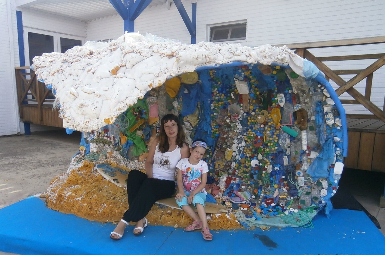 A sculpture made from trash polluting the world