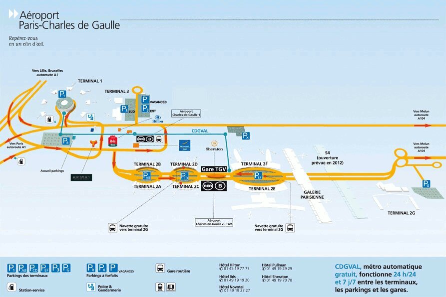 Схема терминалов аэропорта Шарль де Голль
